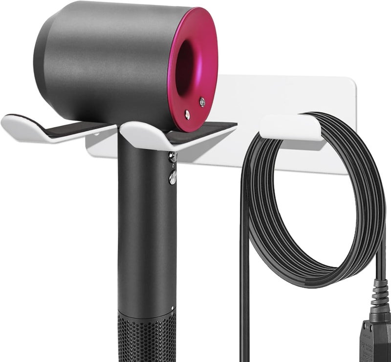 YOUGRIDDA Hair Dryer Holder, Wall Mounted Rack Compatible with All Hair Dryer, Space Organizer for Bathroom/Bedroom/Washroom/Barbershop, 304 Stainless Steel, 3M Self Adhesive (White) - Image 2